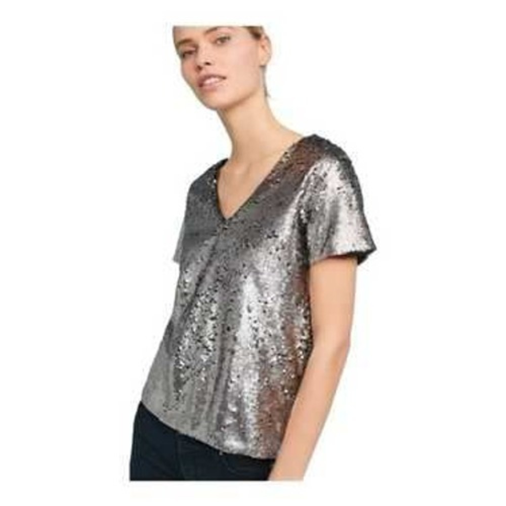 Silver Sequin V-Neck Blouse